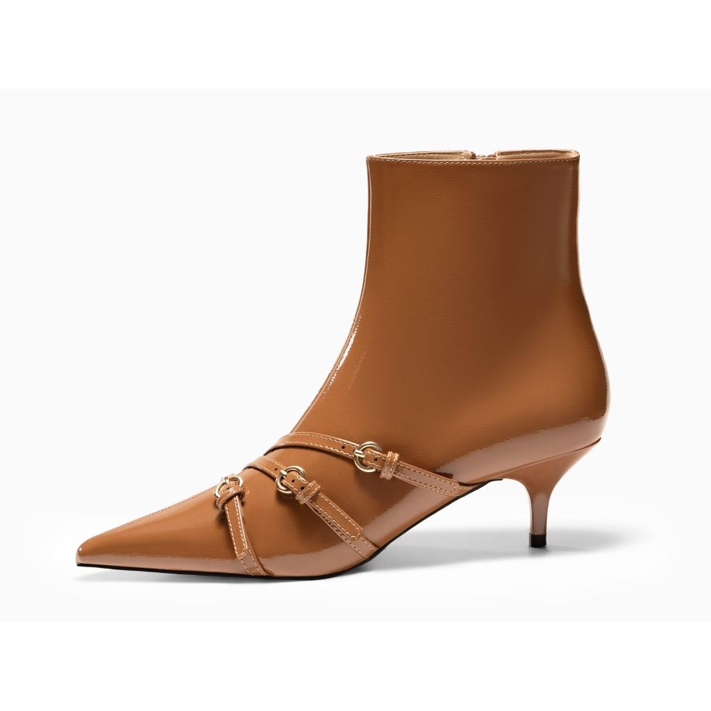 Coutgo Womens Buckle Strap Ankle Booties, Brown, Size 8