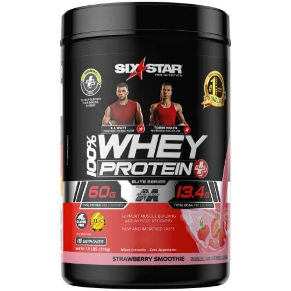 Six Star 100% Whey Protein Plus Recovery Powder - Strawberry Smoothie, 1.8lbs