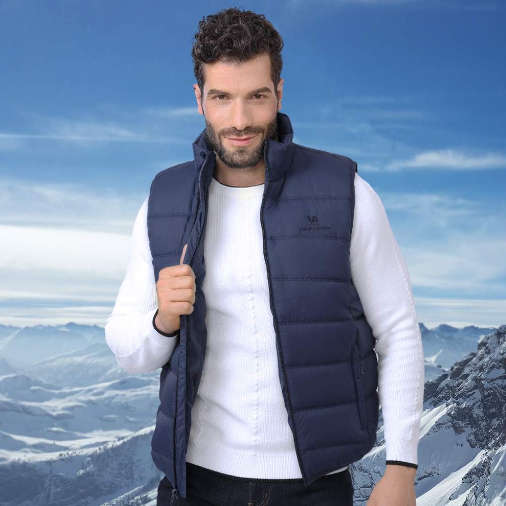 SZ S, CAMEL CROWN Puffer Vest Men Quilted Winter Padded Sleeveless Jackets | Blue