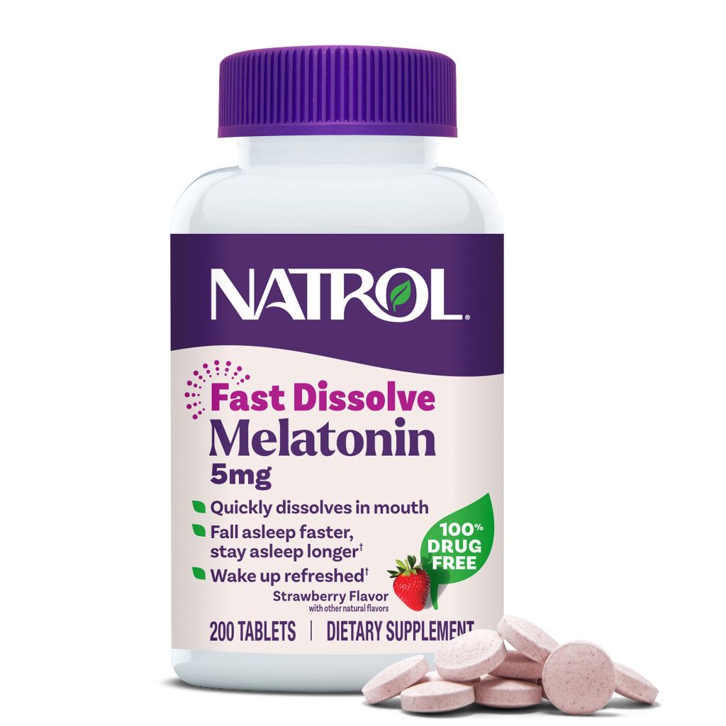Natrol Melatonin 5mg Fast Dissolve Tablets, Sleep Support Supplements for Adults, Strawberry Flavor, 200 Tablets