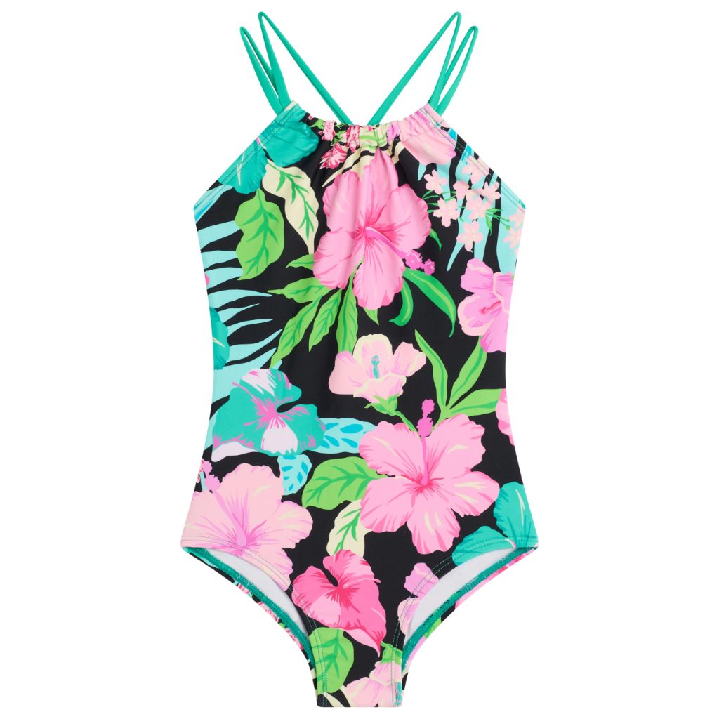 SZ 4T, Kanu Surf Girls, Jasmine Beach Sport Halter One Piece Swimsuit, Darcy | Black/Pink