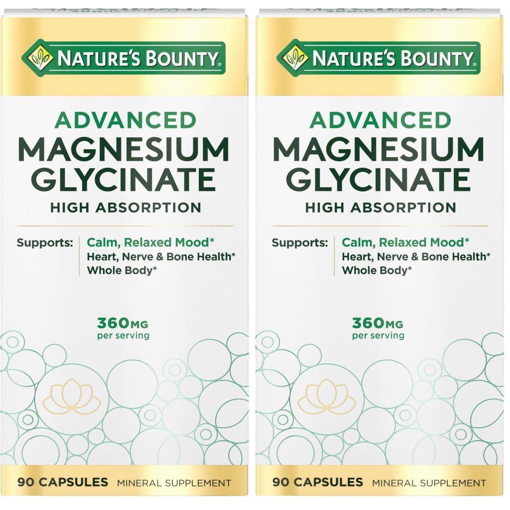 Nature’s Bounty Advanced Magnesium Glycinate 360mg High Absorption - 90 Capsules (2 Pack)