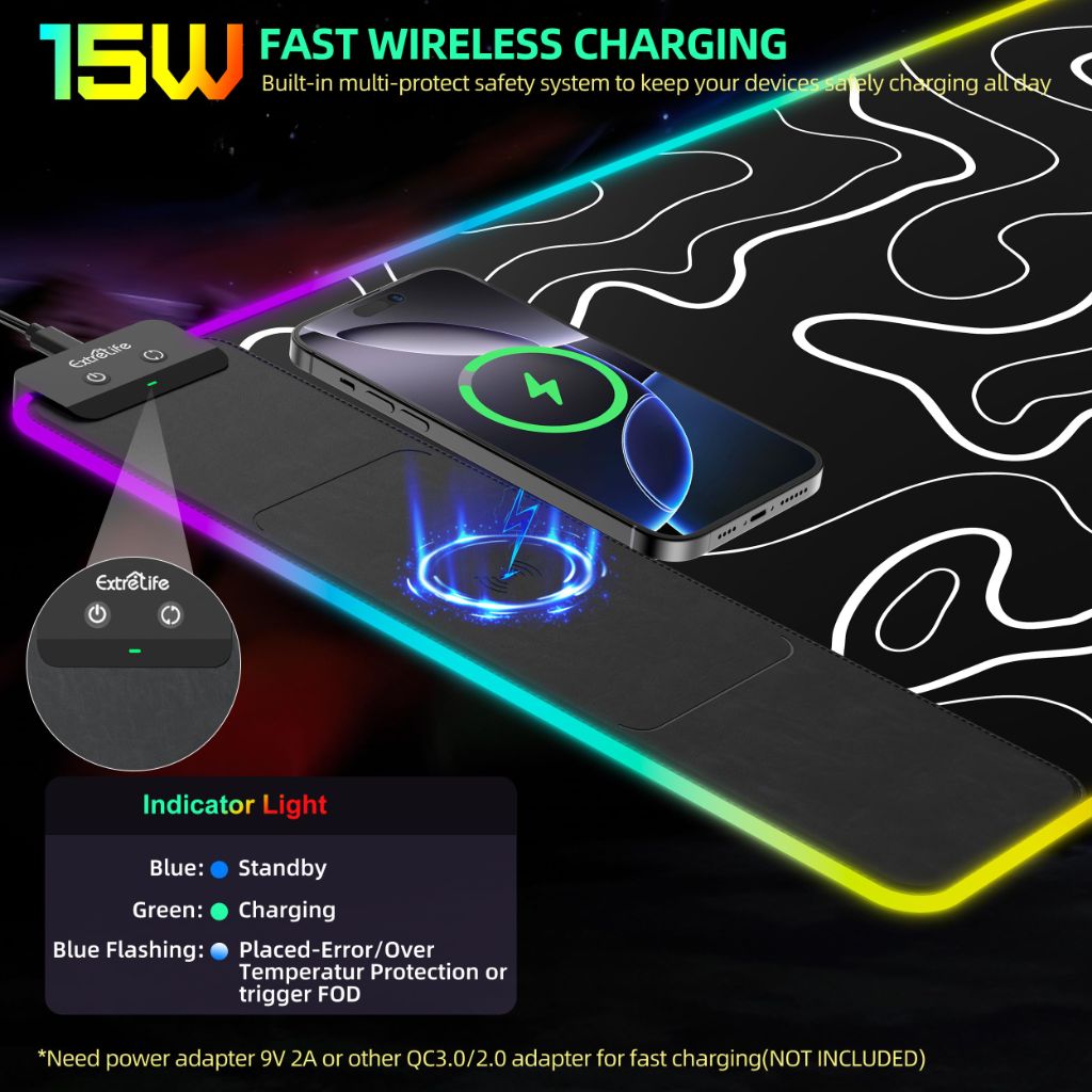 Wireless Charging Mouse Pad, RGB Gaming Mousepad