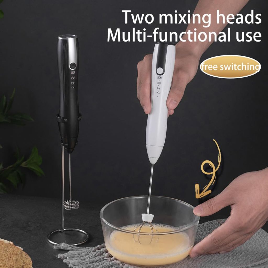 Ruciko Rechargeable 3-Speed Electric Milk Frother,Stainless Steel,Mini Handheld.Quick Type-C Charging (white)