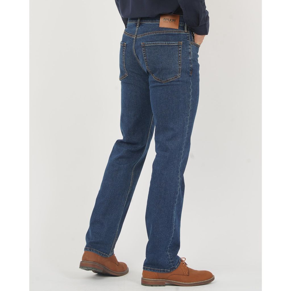 APUOR Men's Regular Fit Flex Jeans Comfort Straight Jeans Dark Blue W40xL32