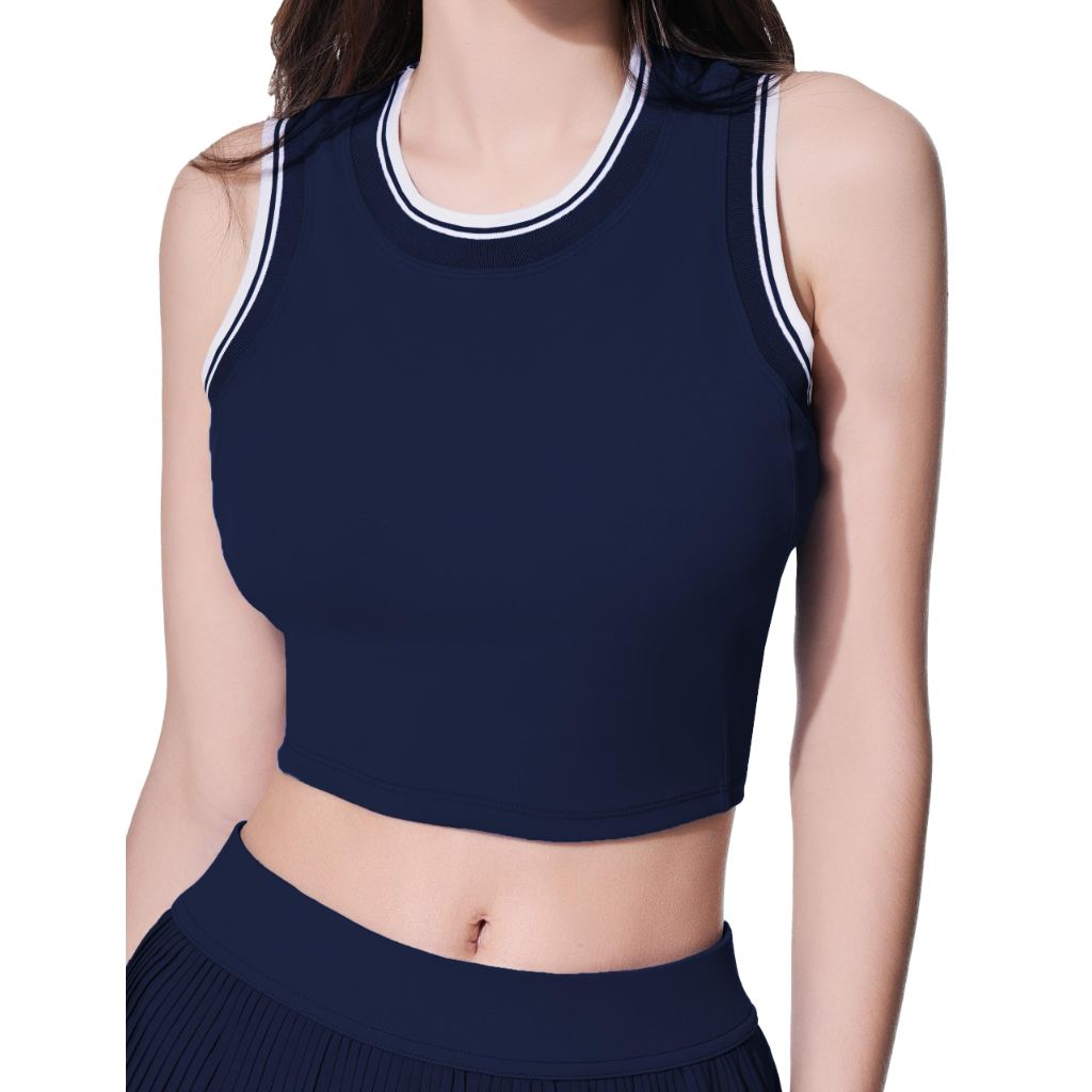AugIris Ribbed Tank Tops for Women, Casual Sleeveless Colorblock Scoop Neck Basic Cami Shirt Navy Blue XS