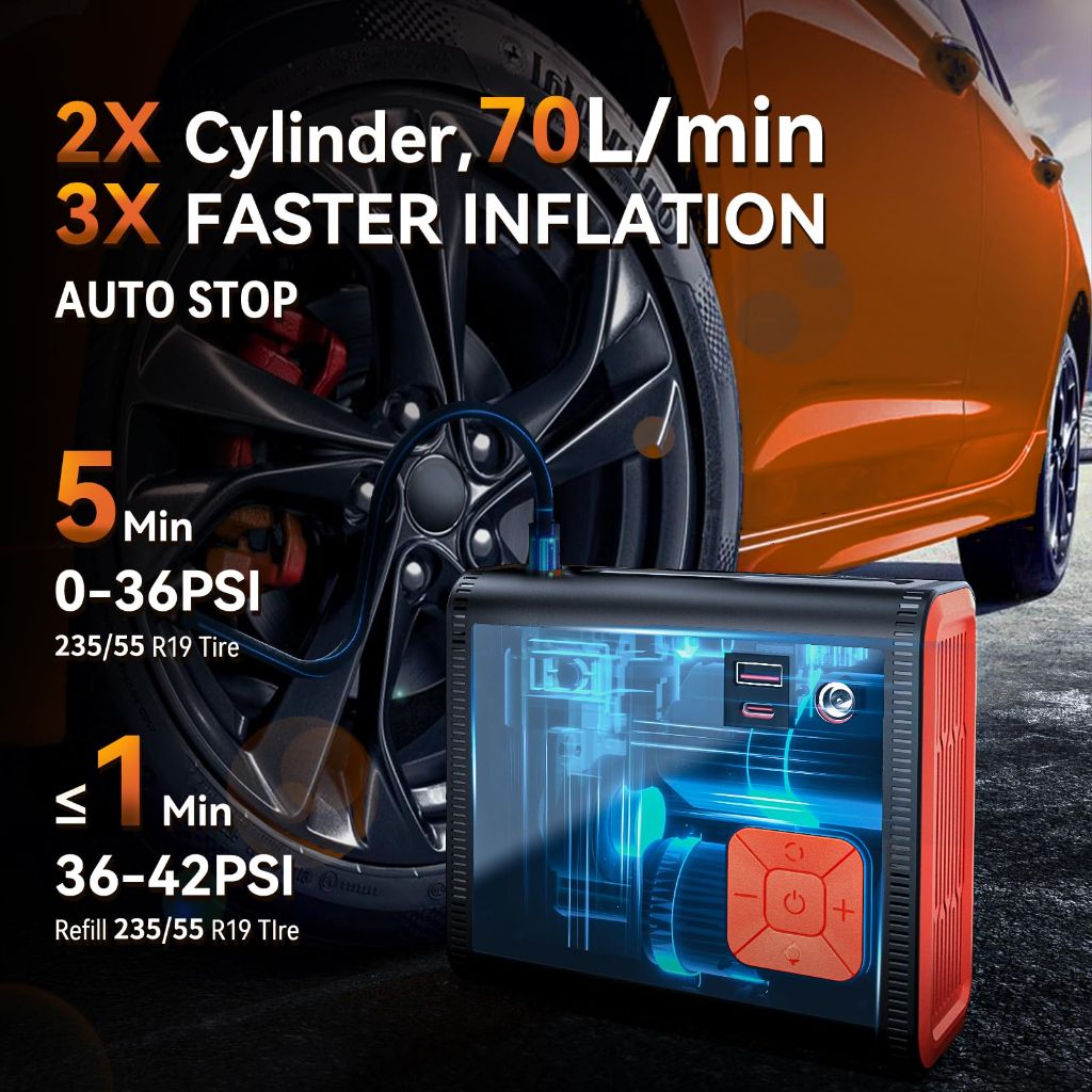 ZUZEE Tire Inflator Portable Air Compressor, 150  28000mAh Dual Power Mode