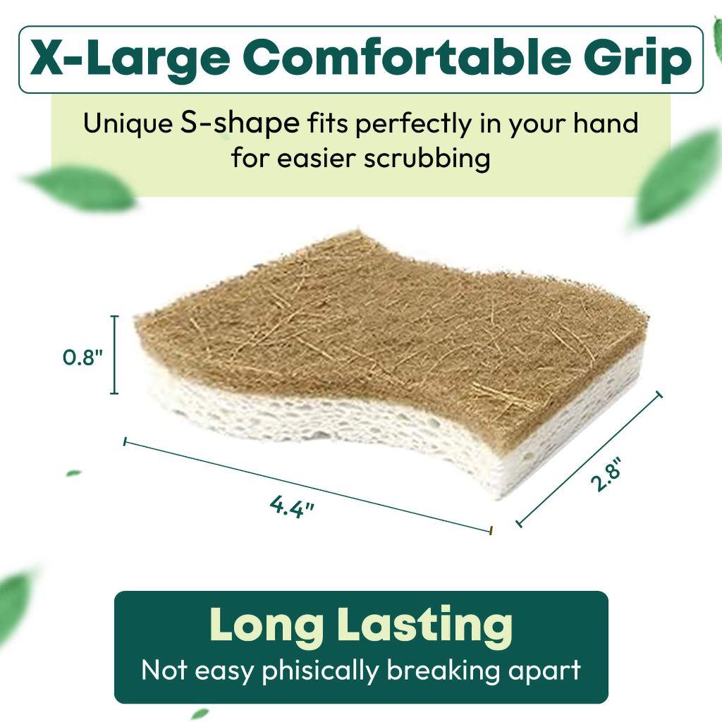 Lubrima Biodegradable Natural Kitchen Sponges - Compostable Dish Sponge Scrubber, 6 Pack