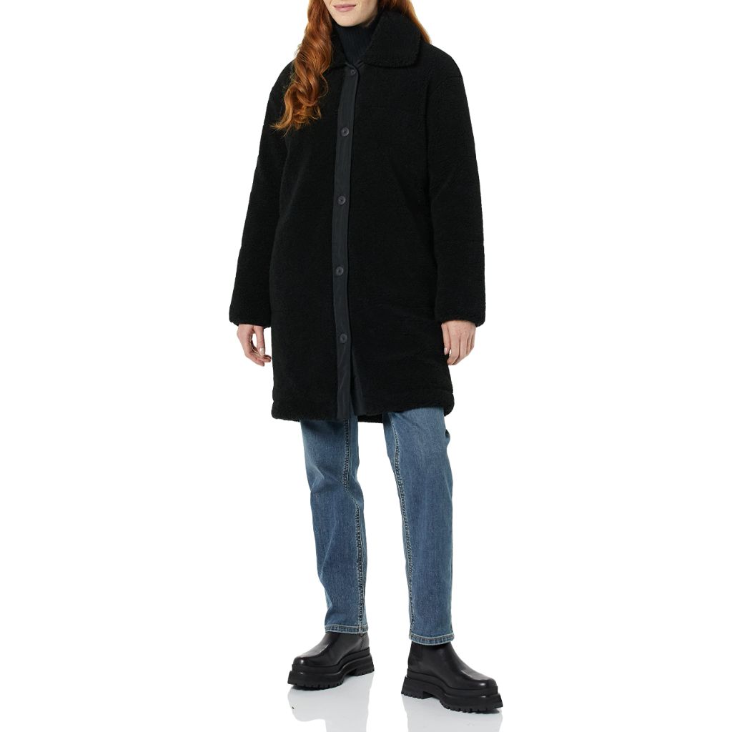 Amazon Essentials Women's Oversized Teddy Sherpa Coat, Black, Large