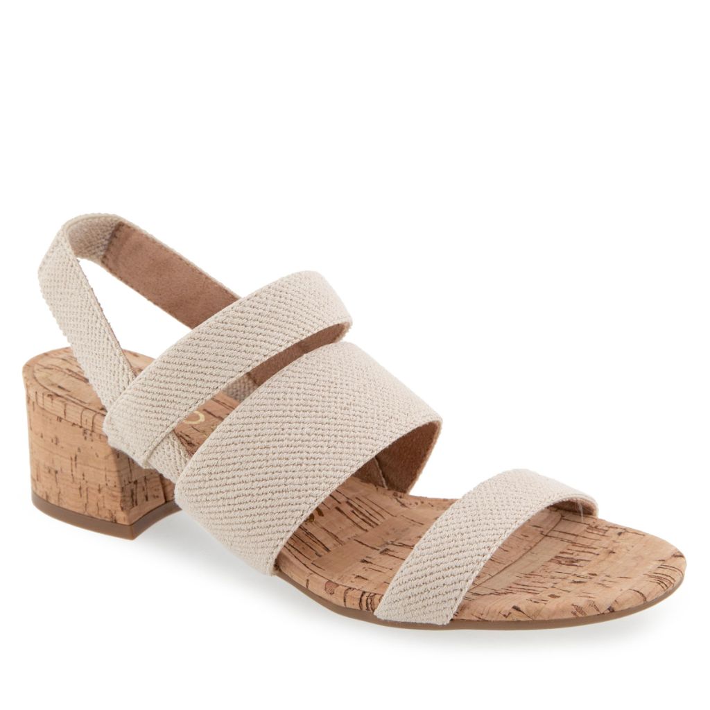 Aerosoles Women's Chara Elastic Strap Heeled Sandal, Natural Linen Elastic/Cork, 9.5W