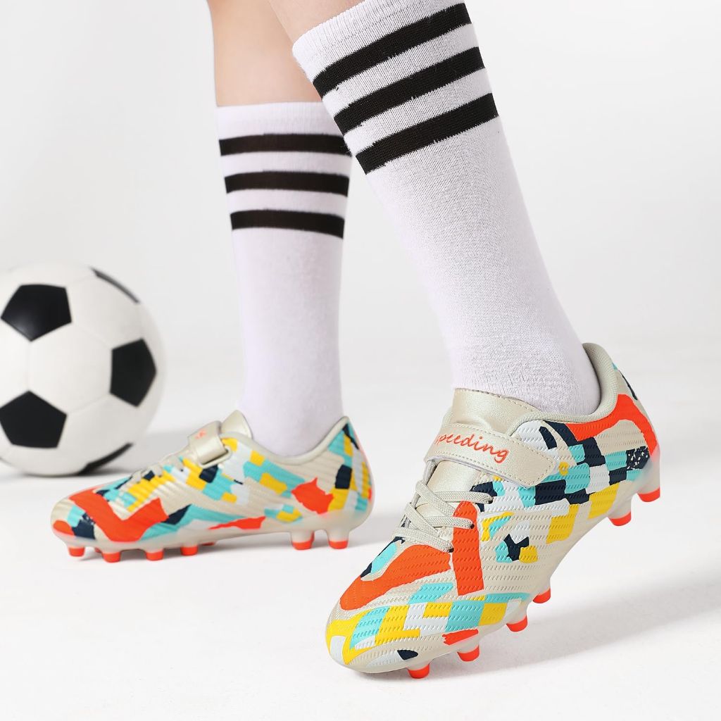 Little Kid's Lightweight Laceless Firm/Multi-Ground Soccer Cleats - Beige Multi, Size 11.5