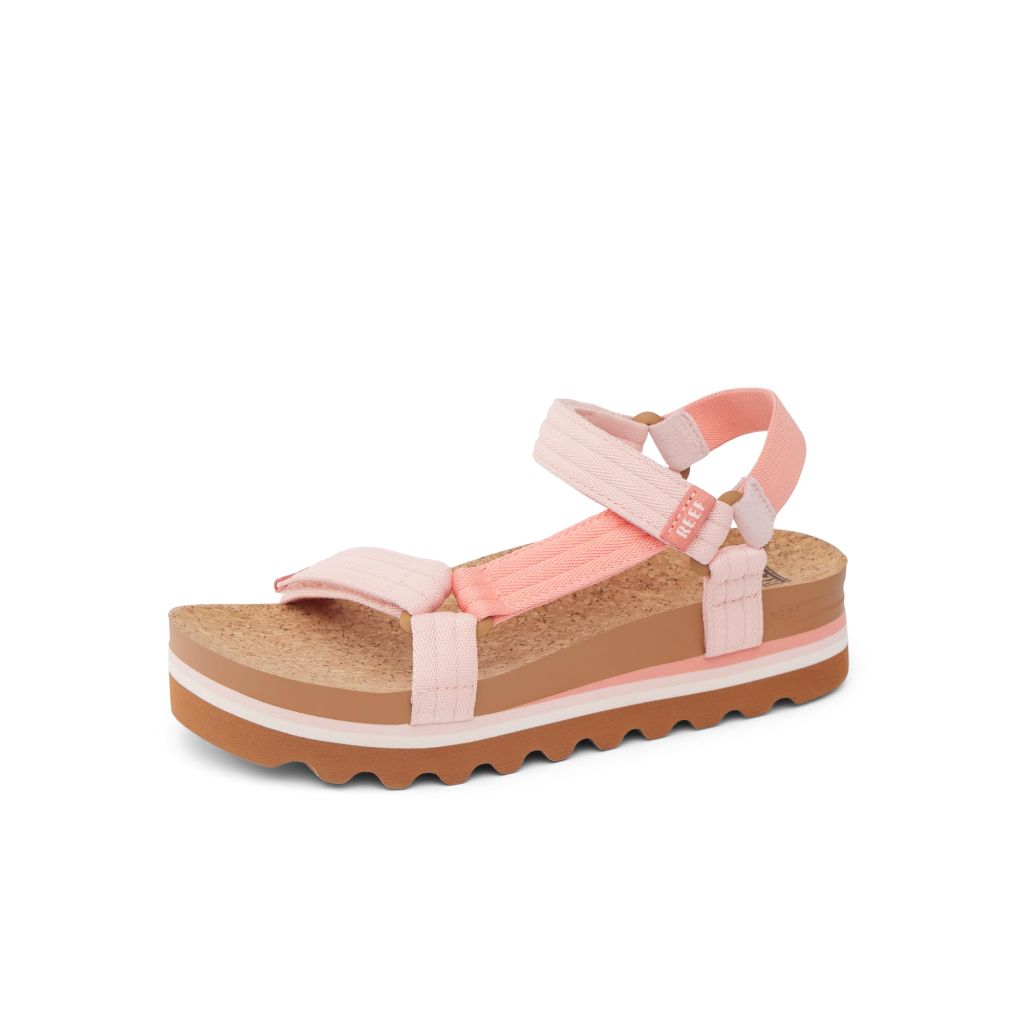 REEF Cushion Rem Hi Womens Platform Sandal, Adjustable Strap, Arch Support and Heel Cupping, Coral Duo, 8