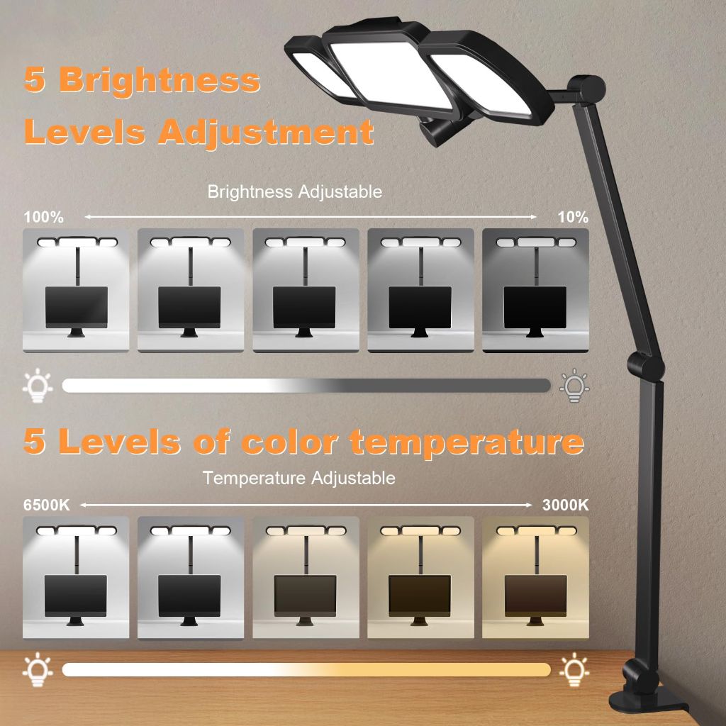 NUERPO LED Desk Lamp with Clamp,Adjustable Swing Arm Desks Lamps for Home Office,Dimmable Tempering Eye Care Desk Light Bright Modern Led Table Lamp Ultra Bright Architect Overhead Desk Light