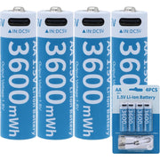 AA Rechargeable Lithium Batteries, USB-C Rechargeable Li-Ion Battery 1.5V 3600mWh - 4 Pack