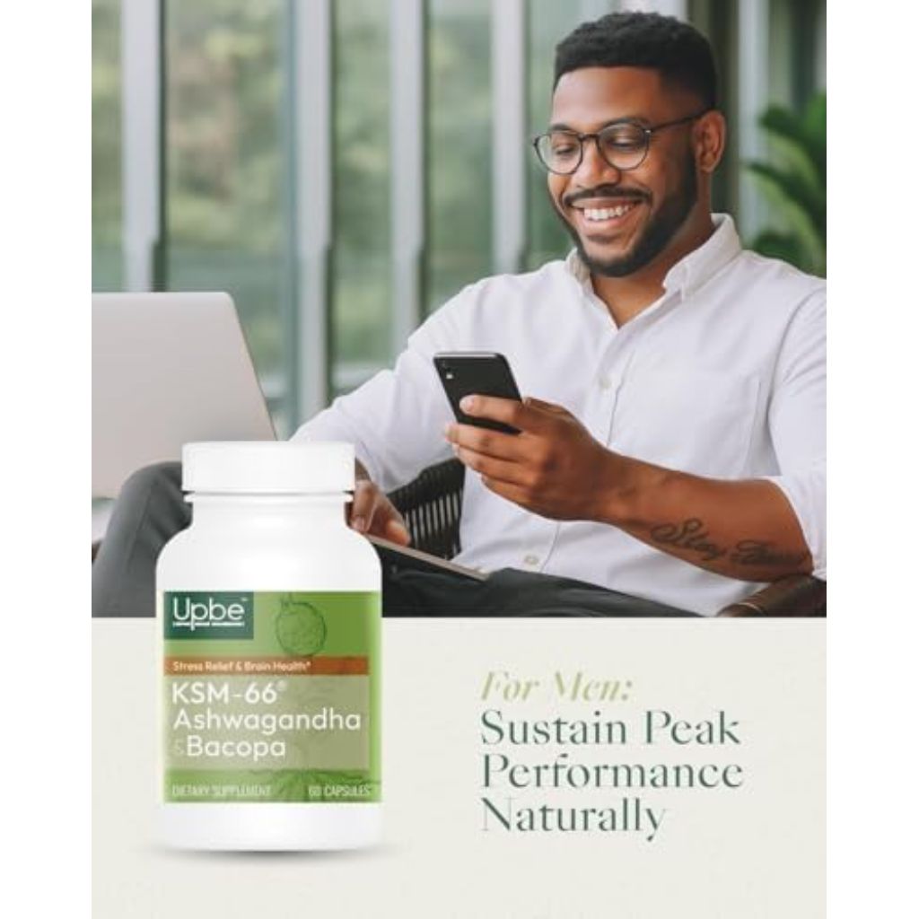 Upbe Ashwagandha Supplements KSM-66 with Bacopa & Milk Thistle - 60 Capsules