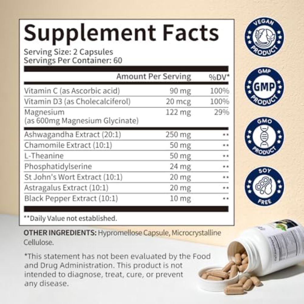 Cortisol Supplement, Magnesium, Ashwagandha, L-Theanine - 240Count