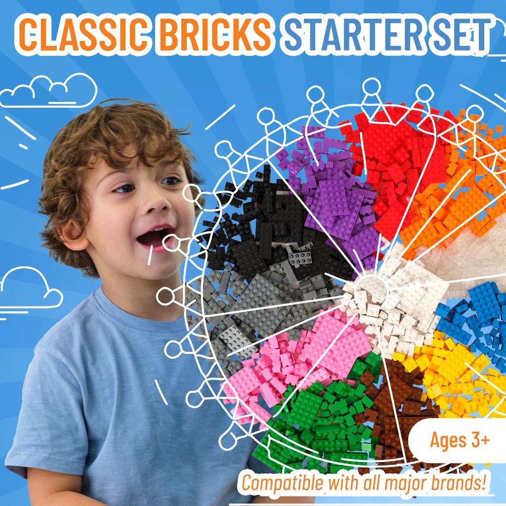Strictly Briks Building Brick Starter Kit 1008 Pack - Vibrant Colors