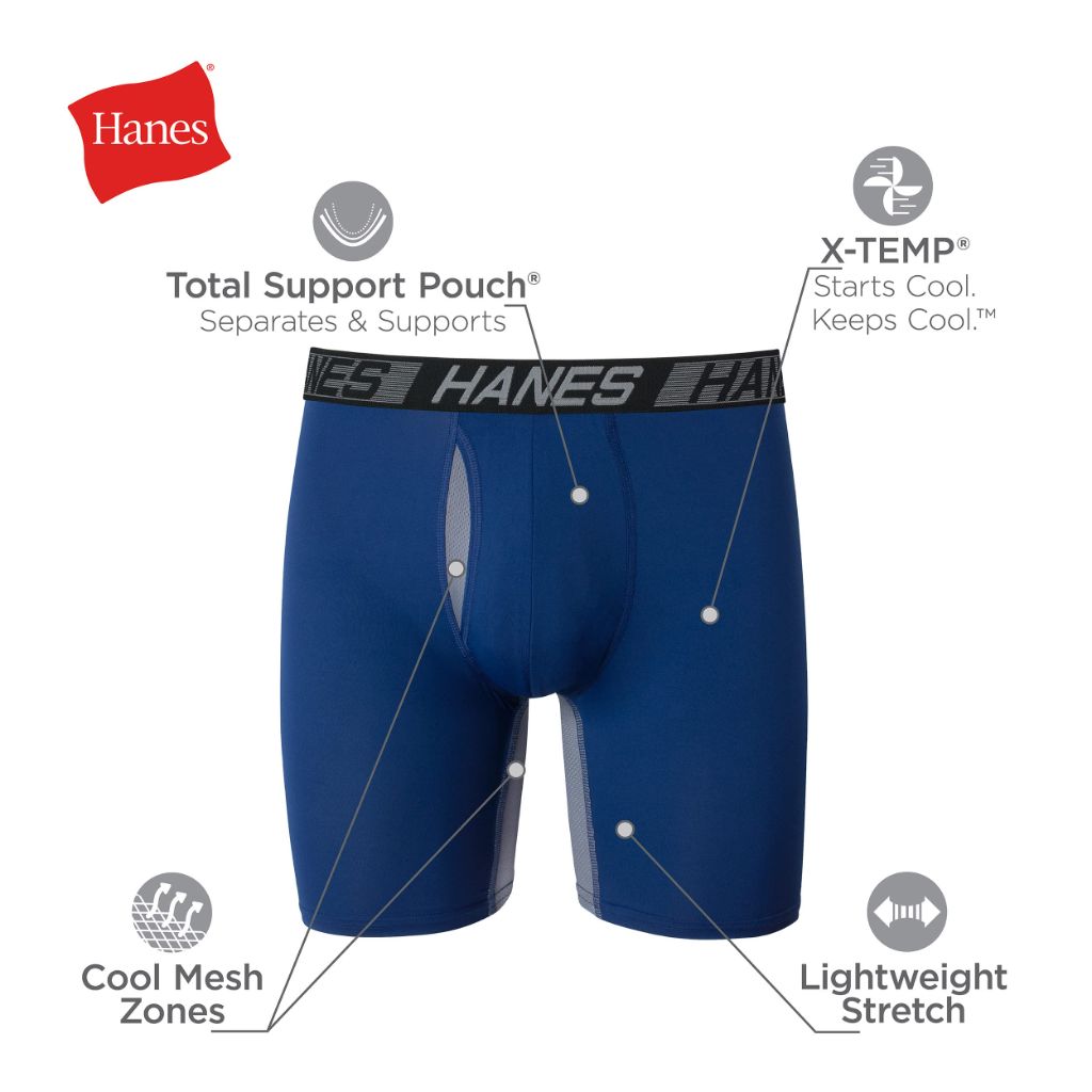 Hanes Men's Total Support Pouch Boxer Briefs - Blue/Black/Gray, Size M (3 Pair)