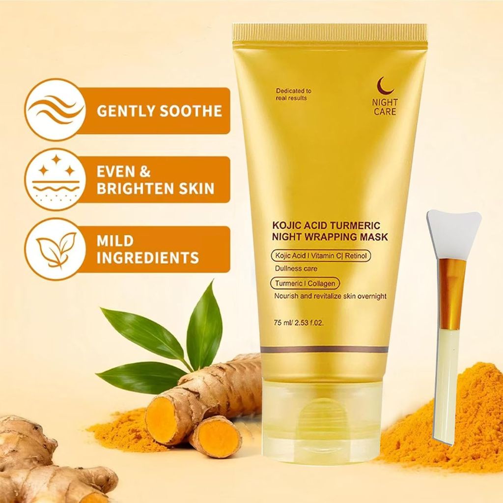 Kojic Acid Turmeric Night Wrapping Hydration Mask with Brush - 2.65 oz.
