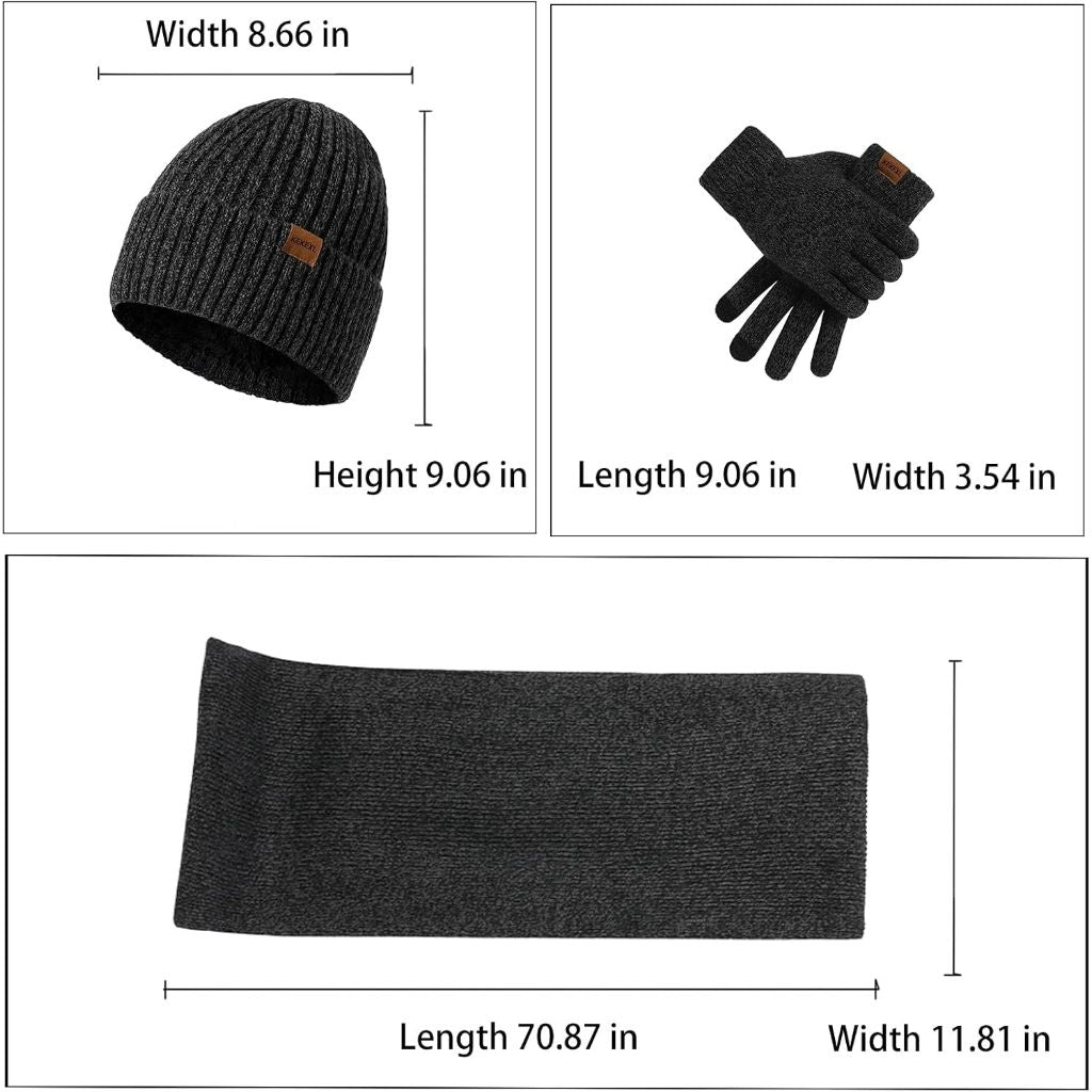 Winter thickened hat, scarf, and touchscreen gloves set for men and women, knit hat,suitable as a gift and for outdoor warmth