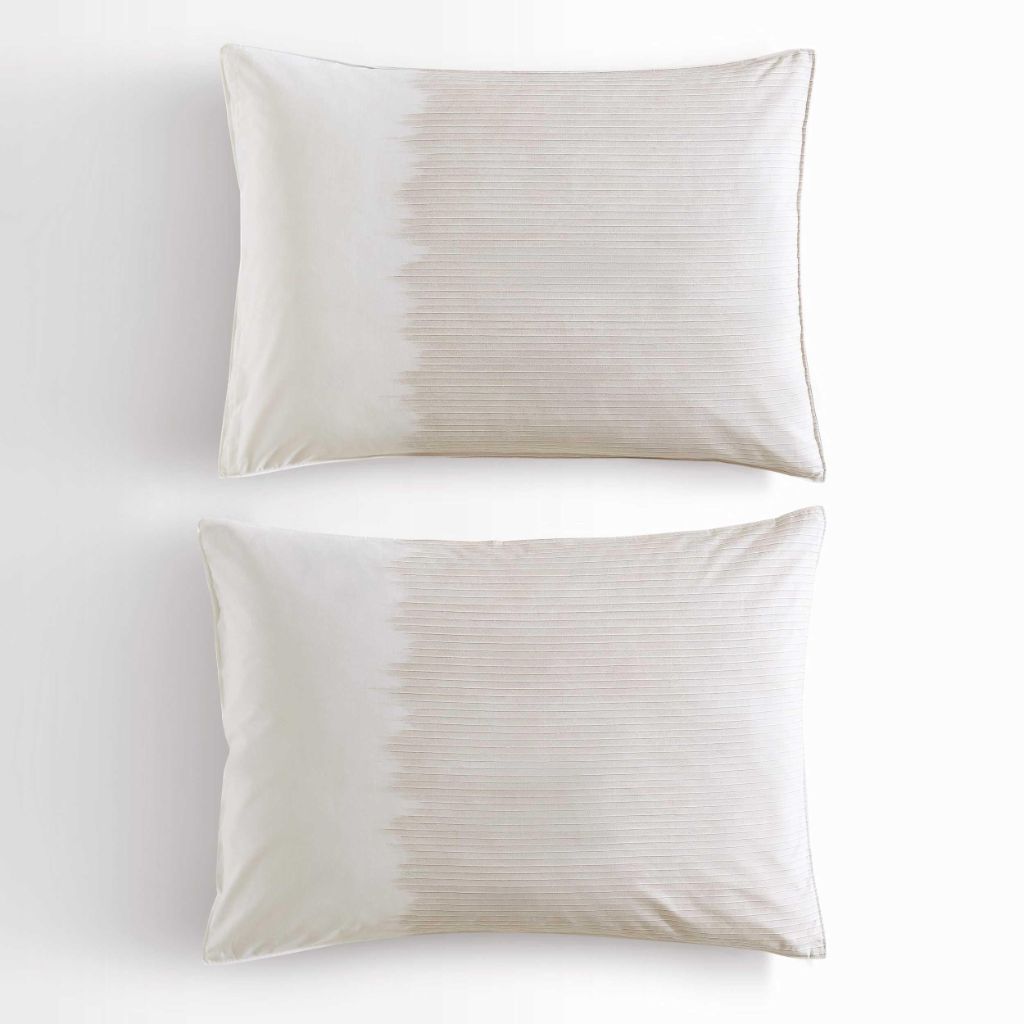 Calvin Klein - Queen Duvet Cover Ikat Pinstripe Set Cotton Percale  -  (Neutral)