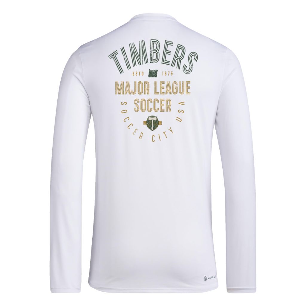 adidas Men's Local Stoic Long Sleeve Pre-Game T-Shirt - Portland Timbers, White (XS)