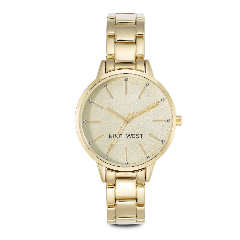 Nine West Women's Crystal Accented Bracelet Watch, 36mm Gold-Tone with Crystal Accents (NW/2098CHGB)