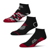 For Bare Feet NBA PORTLAND TRAILBLAZERS CAMO BOOM 3 Pack Ankle Sock - size Large