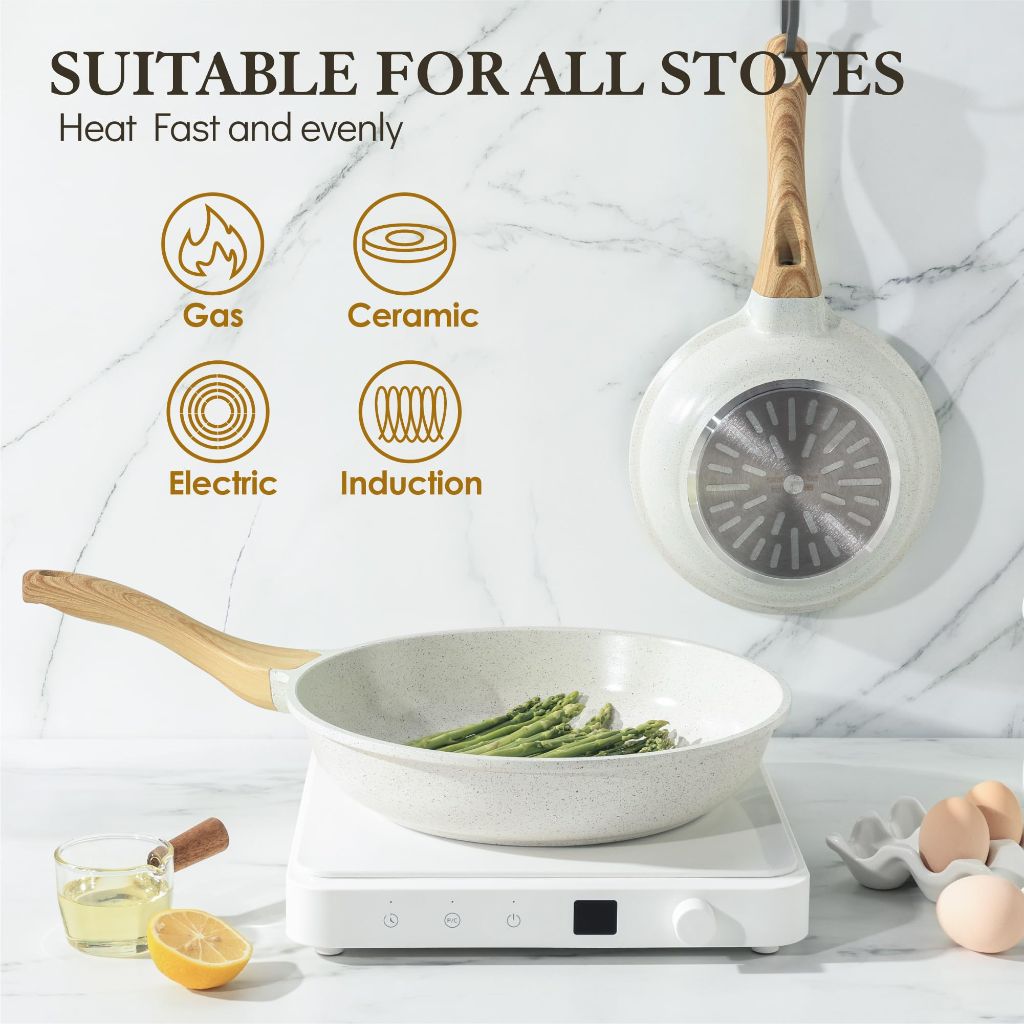 Sensarte Nonstick Ceramic Frying Pan Skillet with Heat Resistant Handle, PFAS-Free - White, 12.5"