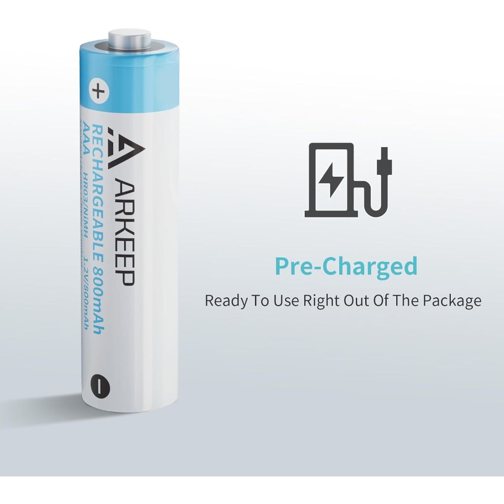 800mAh High Capacity Precharged Ni-MH AAA Rechargeable Batteries - 4 Ct