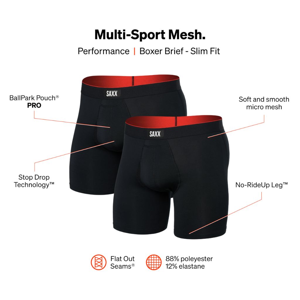 SZ M, SAXX Underwear Co. Men's Multi-Sport Mesh Boxer Brief Fly 2-Pack, | Black