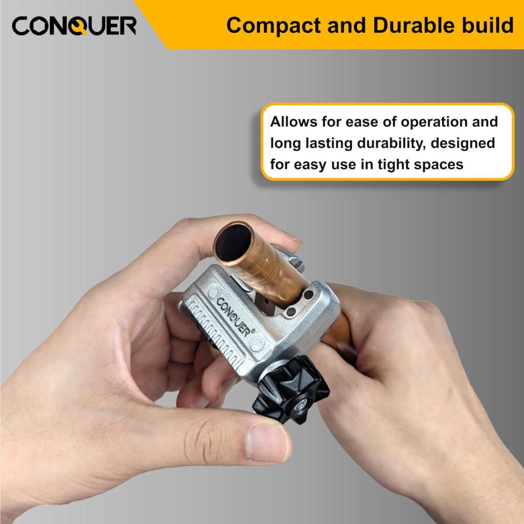 Conquer Mini Tubing Cutter for Copper, Plastic, PEX, Aluminum, Brass - 1/8"–7/8" (HT05116)