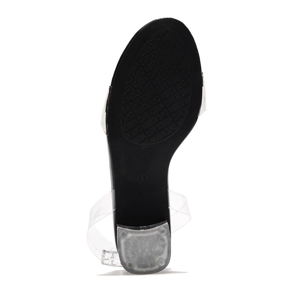 Cape Robbin Clear Chunky Heels for Women - Transparent Ankle Strap Shoes - Women's 2.5-inch Heeled Sandals - Black Size 6.5