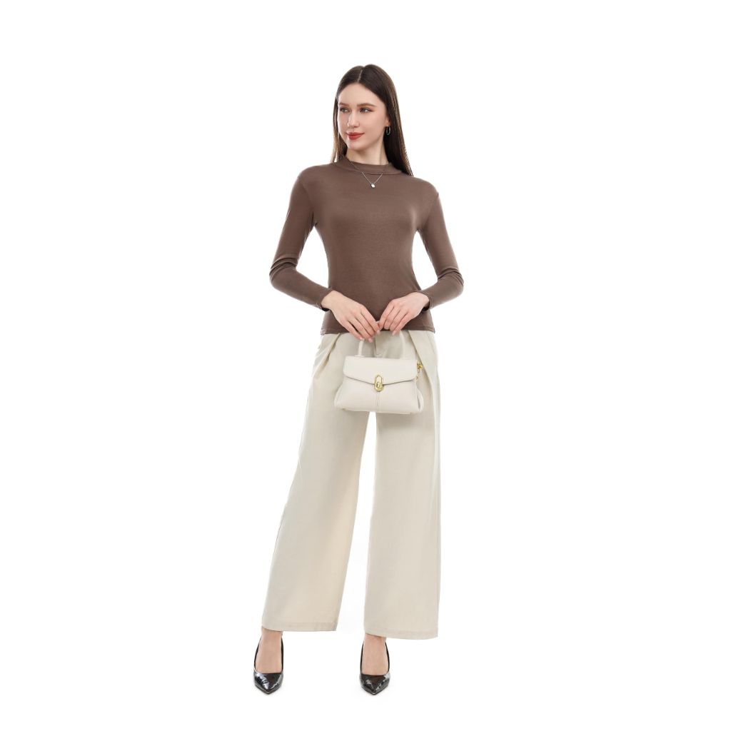 VELNIA Women's Thermal Shirt Mock Neck Long Sleeve Undershirt, Brown, Medium