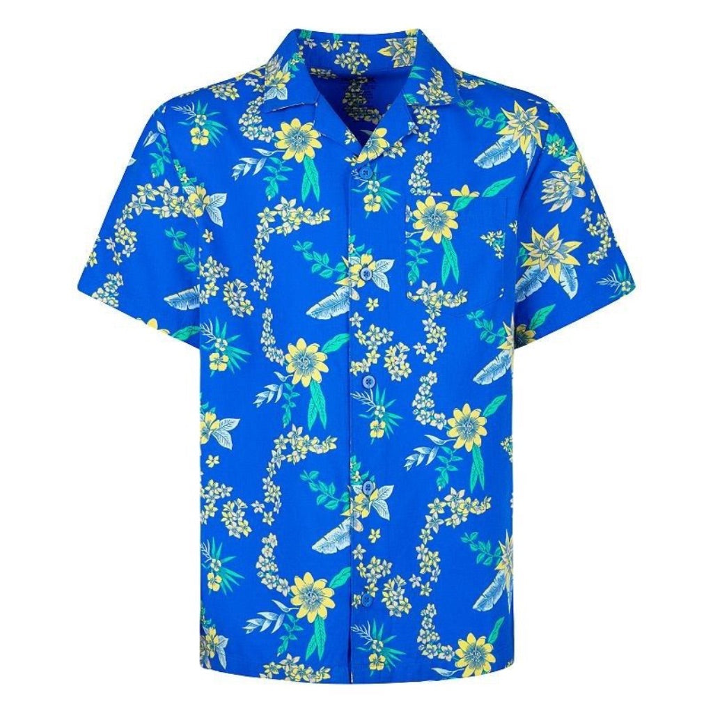 Hurley Boy's Floral Printed Camp Polo - Blue, Size Medium