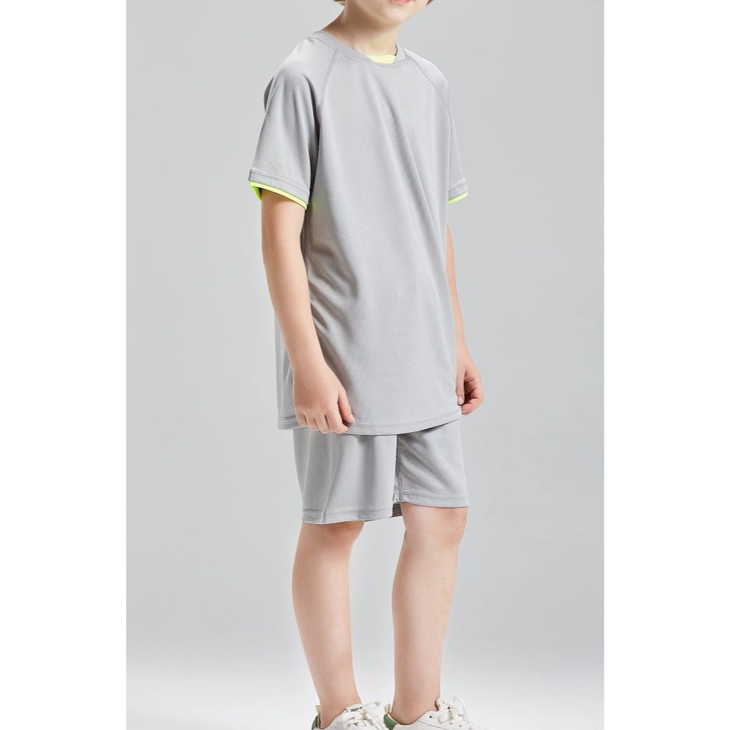 DANI CHINS Boys Loose Athletic Short-Sleeve Shirt and Active Mesh Shorts Set (GREY, 4)