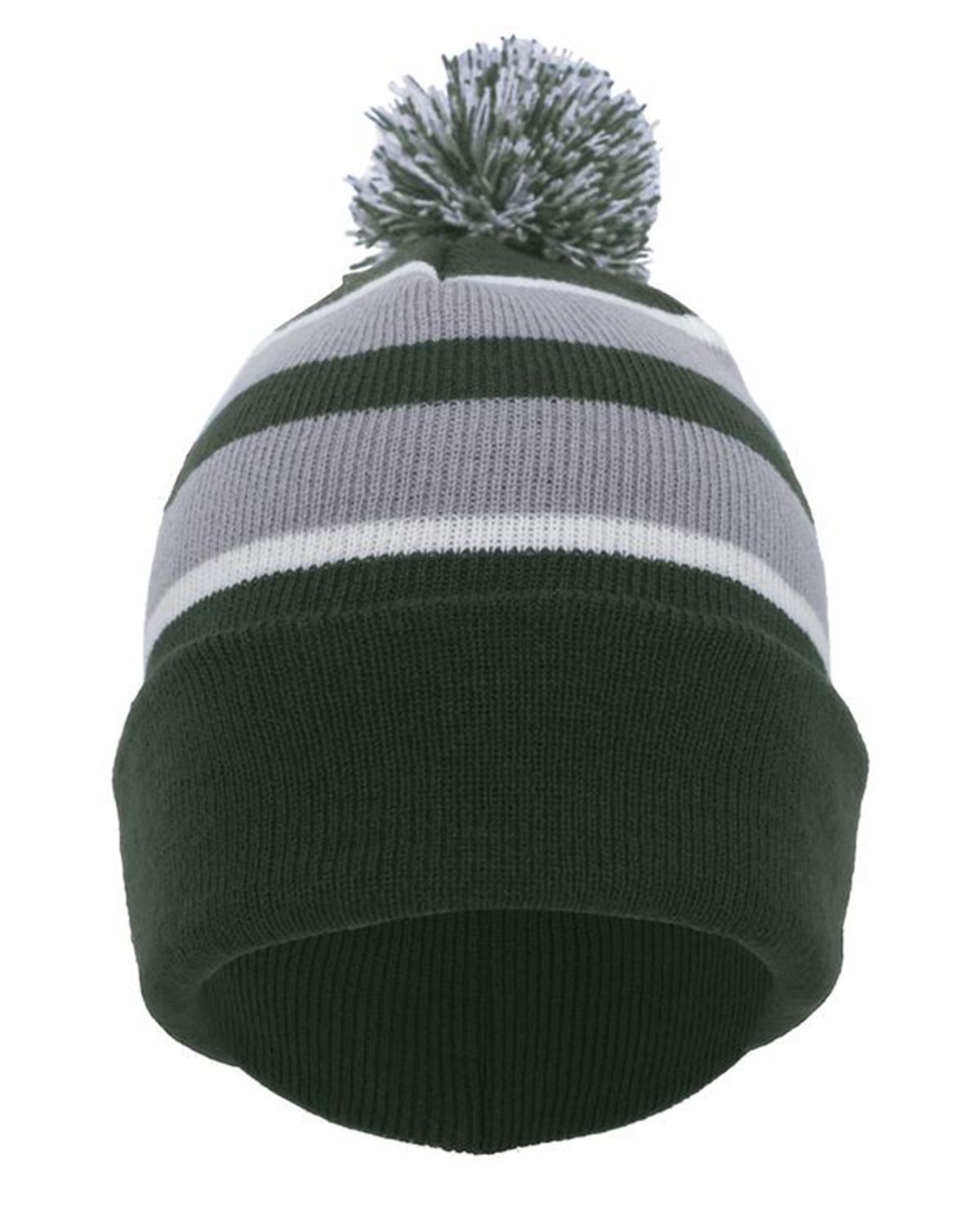 Pacific Headwear Knit Fold Over Pom-Pom Beanie (Dark Green, Silver, White)