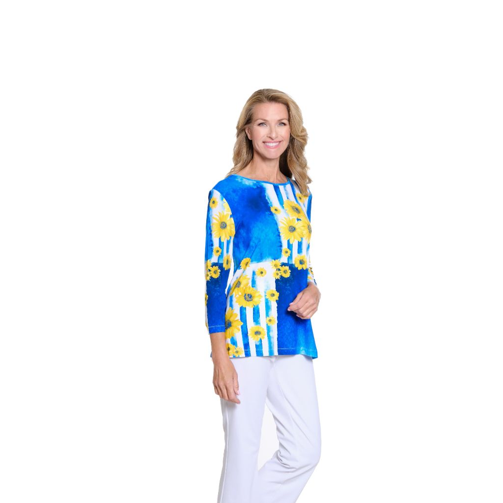 MULTIPLES Women's Petite 3/4 Sleeve Scoop Neck Embellished Top, Multi - size PL