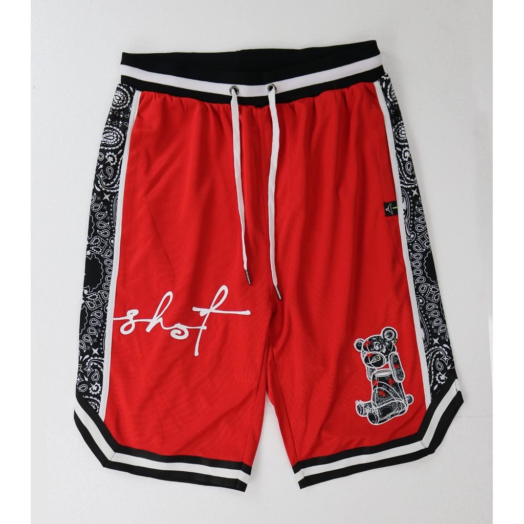 SZ S, SCREENSHOT-SS1122 Men's Premium Hip-Hop Urban Streetwear Fashion Basketball Mesh Shorts | Red