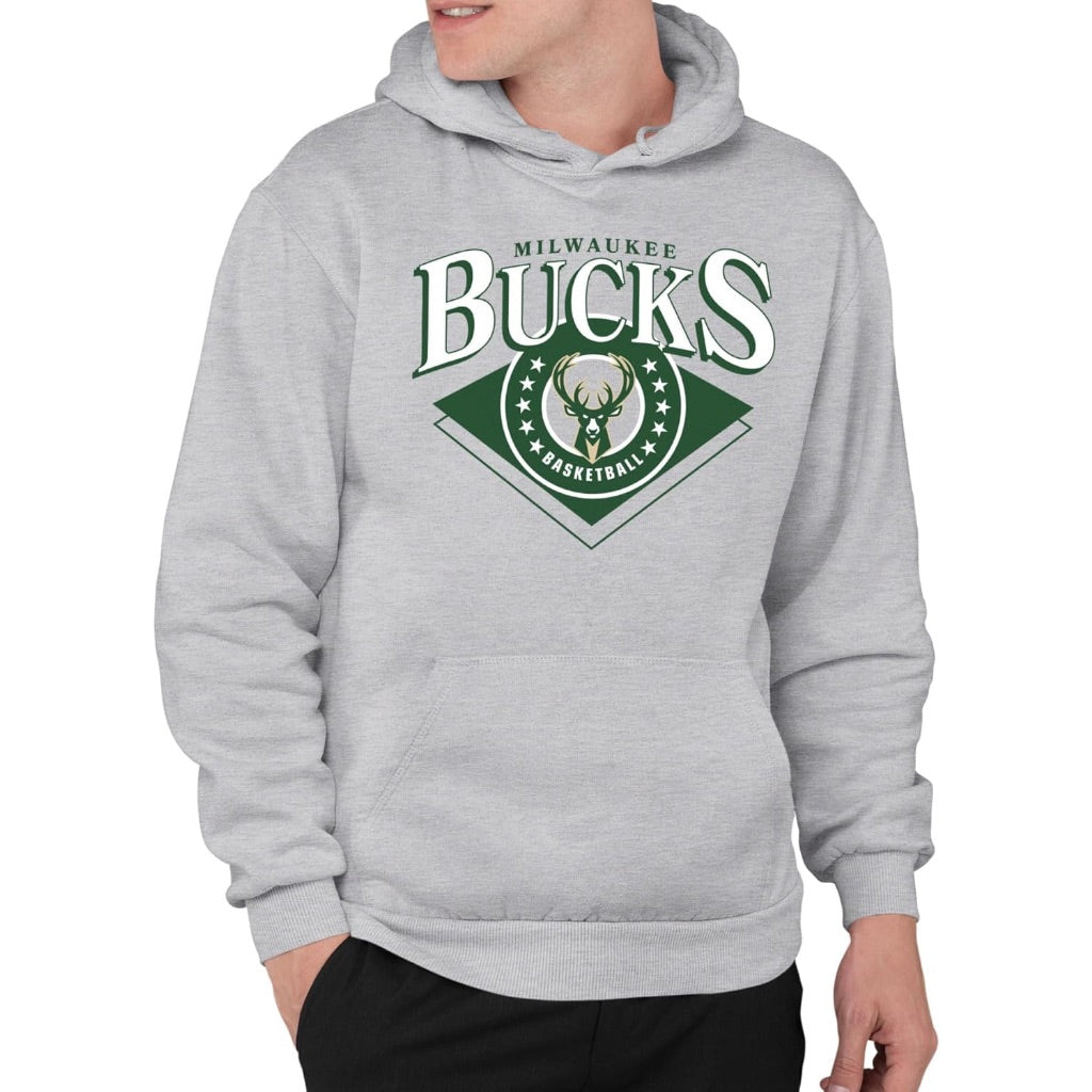 Junk Food Men's NBA Court Classic Hooded Fleece Sweatshirt - Milwaukee Bucks, Gray (XL)