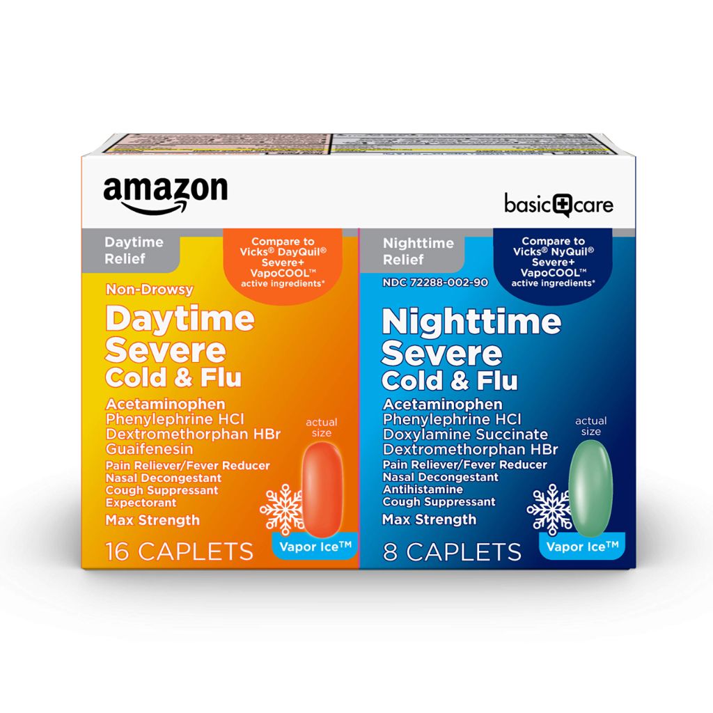 Amazon Basic Care Vapor Ice Daytime and Nighttime Severe Cold and Flu, 24 Count