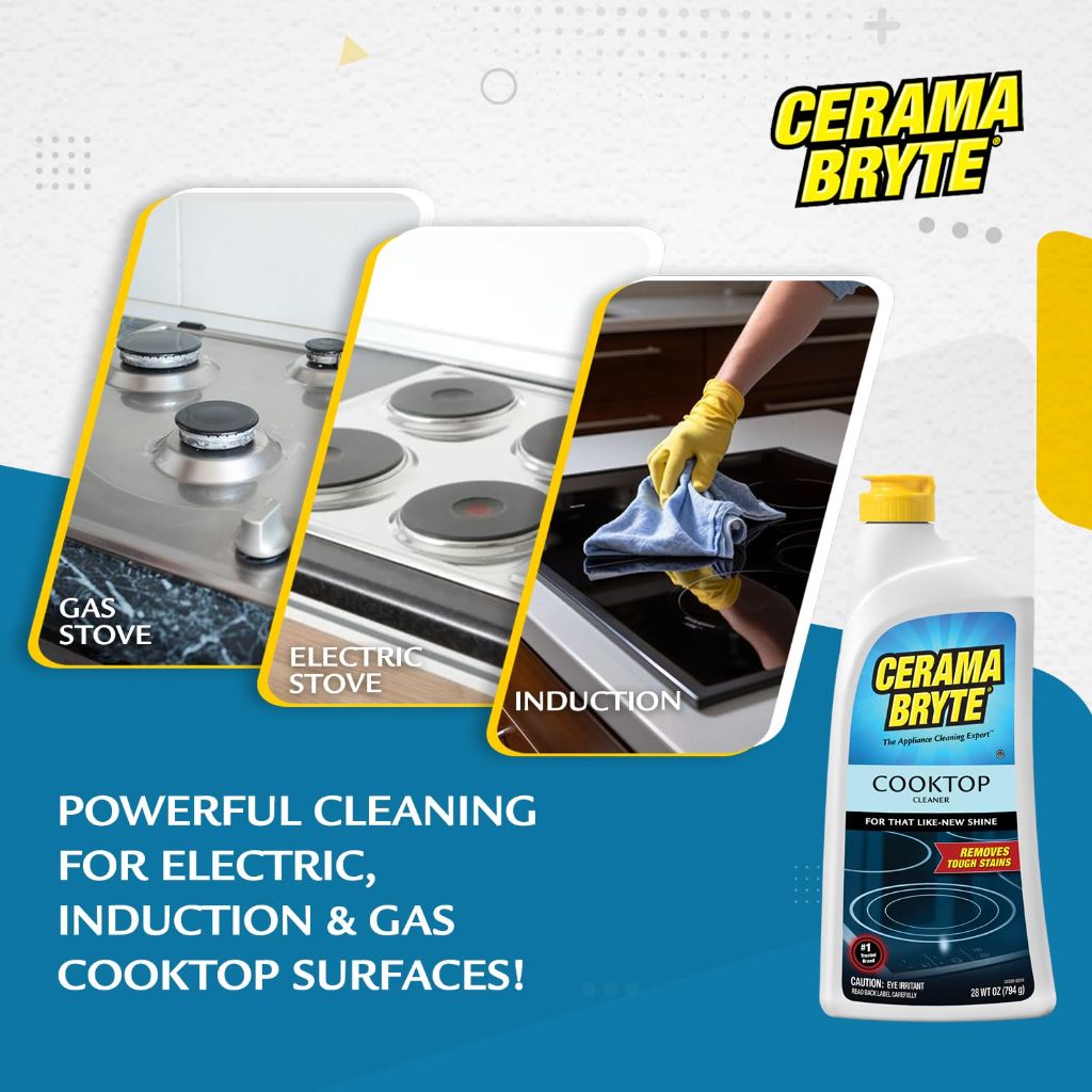 Cerama Bryte Heavy-Duty + Daily Spray Stove Top and Cooktop Cleaner Combo Kit for Glass and Ceramic Surfaces, 16 & 10 Ounces, 2 Pack
