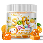 Allcoovita Iron Soft Chews Supplement with Vitamin C | Orange Flavored  | 60 Count | 2 Month Supply