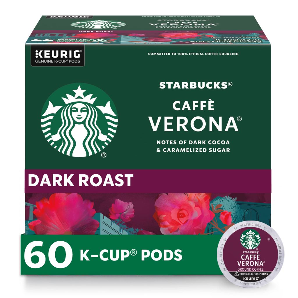 Starbucks K-Cup Coffee Pods, Dark Roast Hot or Iced Coffee, Caffè Verona, 60 Keurig Pods