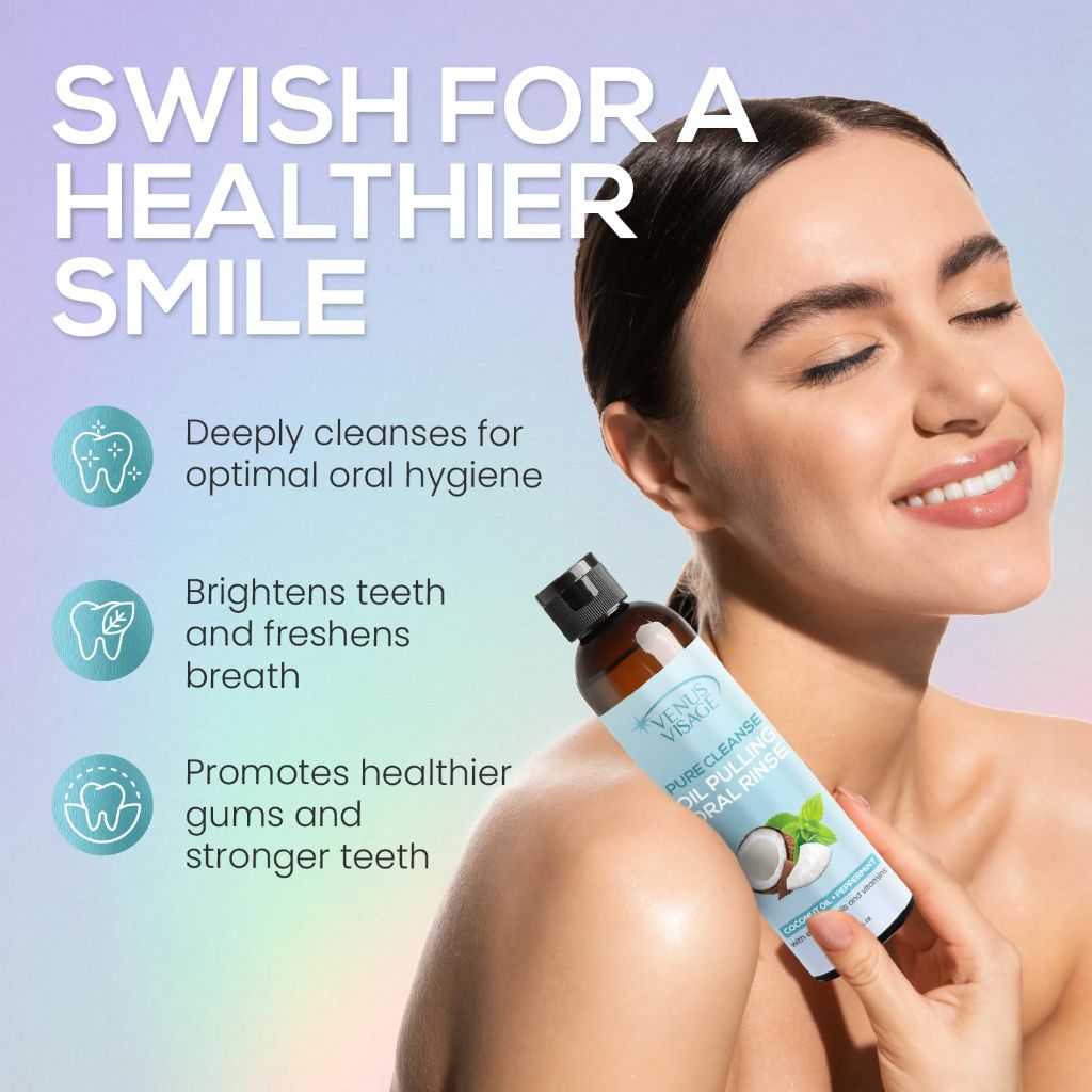 Venus Visage Coconut Oil Pulling for Teeth with Tongue Scraper, 8 fl oz