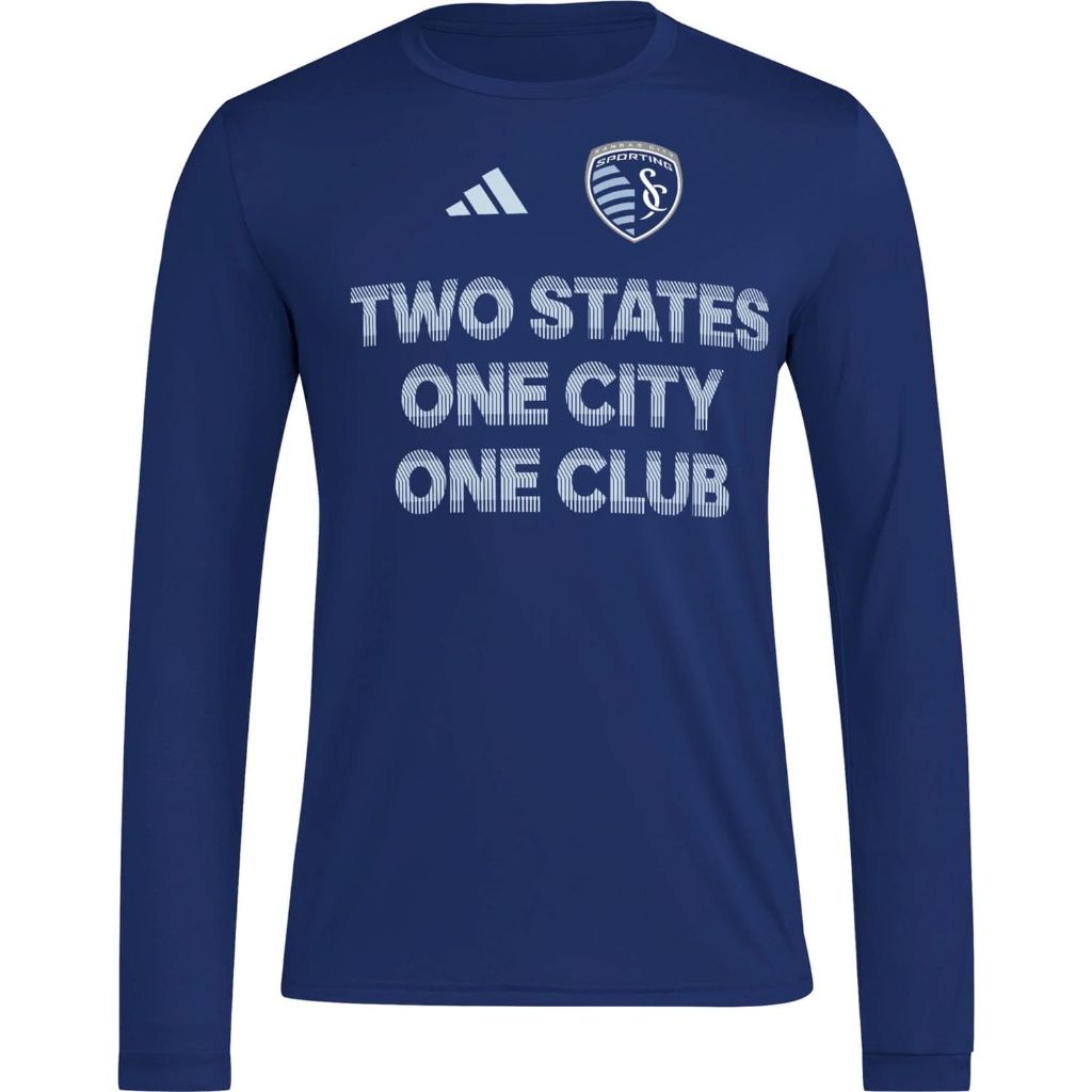 adidas Men's MLS Soccer Pre-Game Long Sleeve T-Shirt - Sporting Kansas City, Navy (Medium)