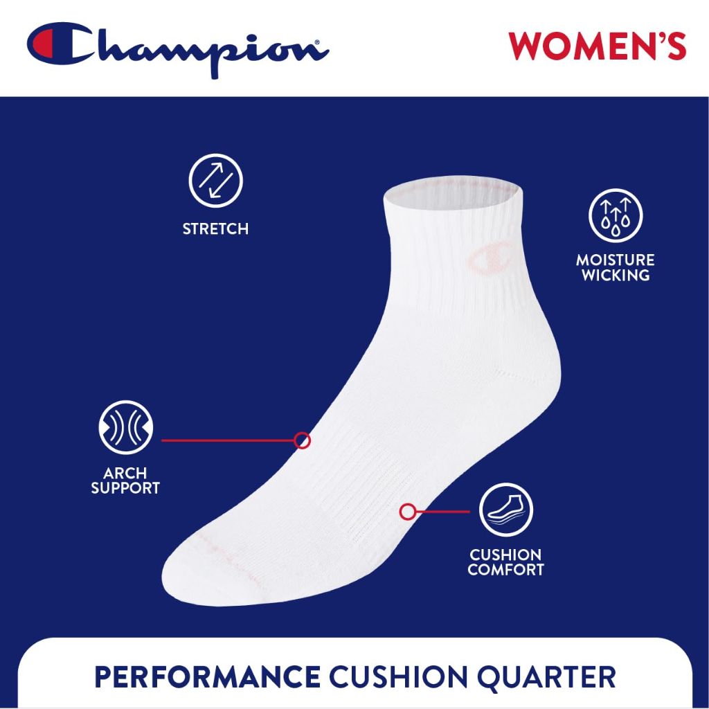 6PK WOMENS CUSHION QUARTER champion socks