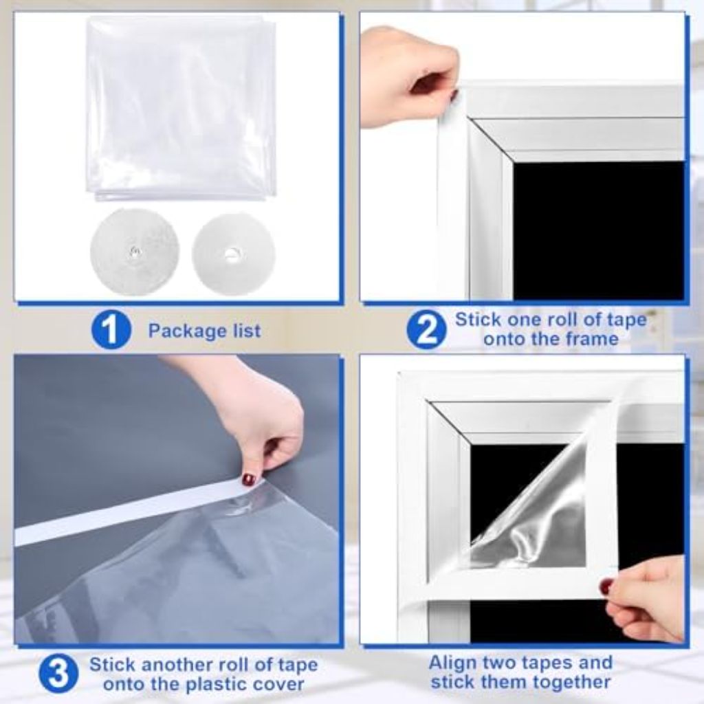 63×63inches Window Insulation for Winter,Plastic Window Cover for Winter,Thermal Window Insulation Kit for Winterizing,Thick Transparent Window Seal Film for Winter Window Covering