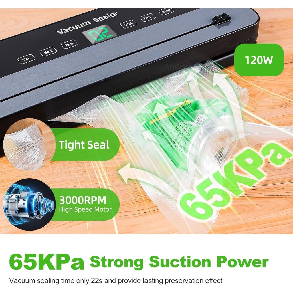 LIARTY Vacuum Sealer Machine 65Kpa 7-in-1 Compact Portable Food Sealer with Built-in Cutter 10 Bags Dry&Wet Modes Ideal for Kitchen Restaurant Home Use