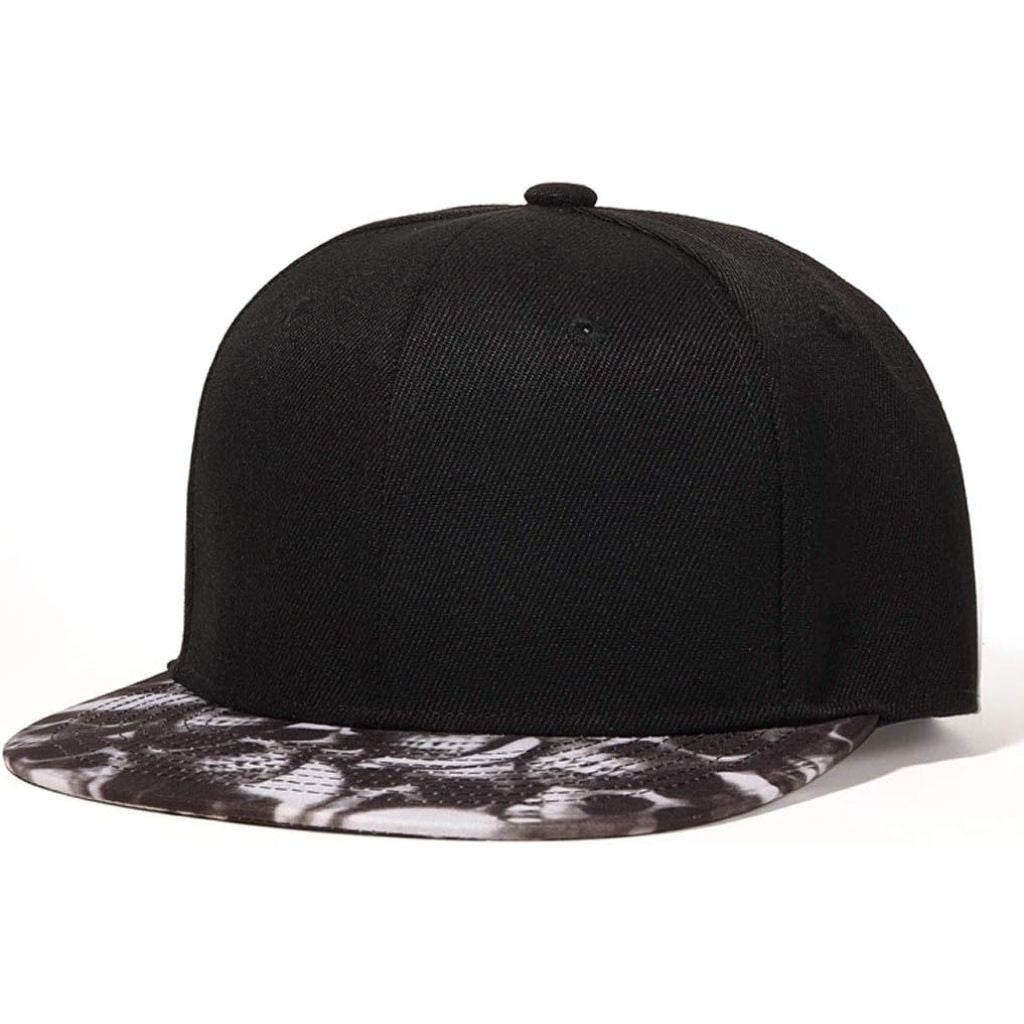 Quanhaigou Snap-Back Flat-Brimmed Hat - Black Skulls